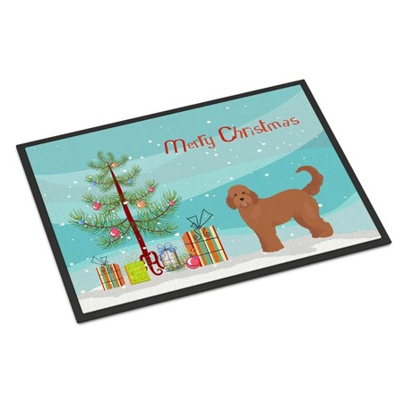 Carolines Treasures 18 x 27 in. Tan Goldendoodle Christmas Tree Indoor or Outdoor Mat CK3839MAT